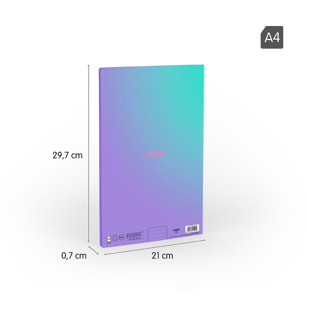 Milan Libreta A4 Encolada Rayada Horizontal 48H de 95Gr Violeta Sunset Pastel-2