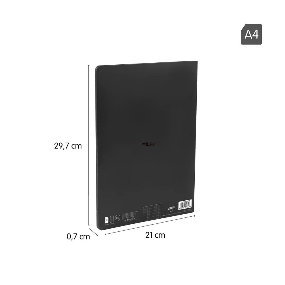 Milan Libreta A4 Encolada Cuadros 5X5 48H de 95Gr Shadow-2