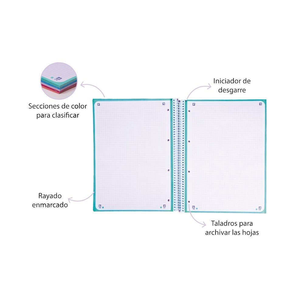 Oxford Bloc Europeanbook A4+ Cute Cuadro 5X5 120H T. Plastico Tonos Pasteles-1