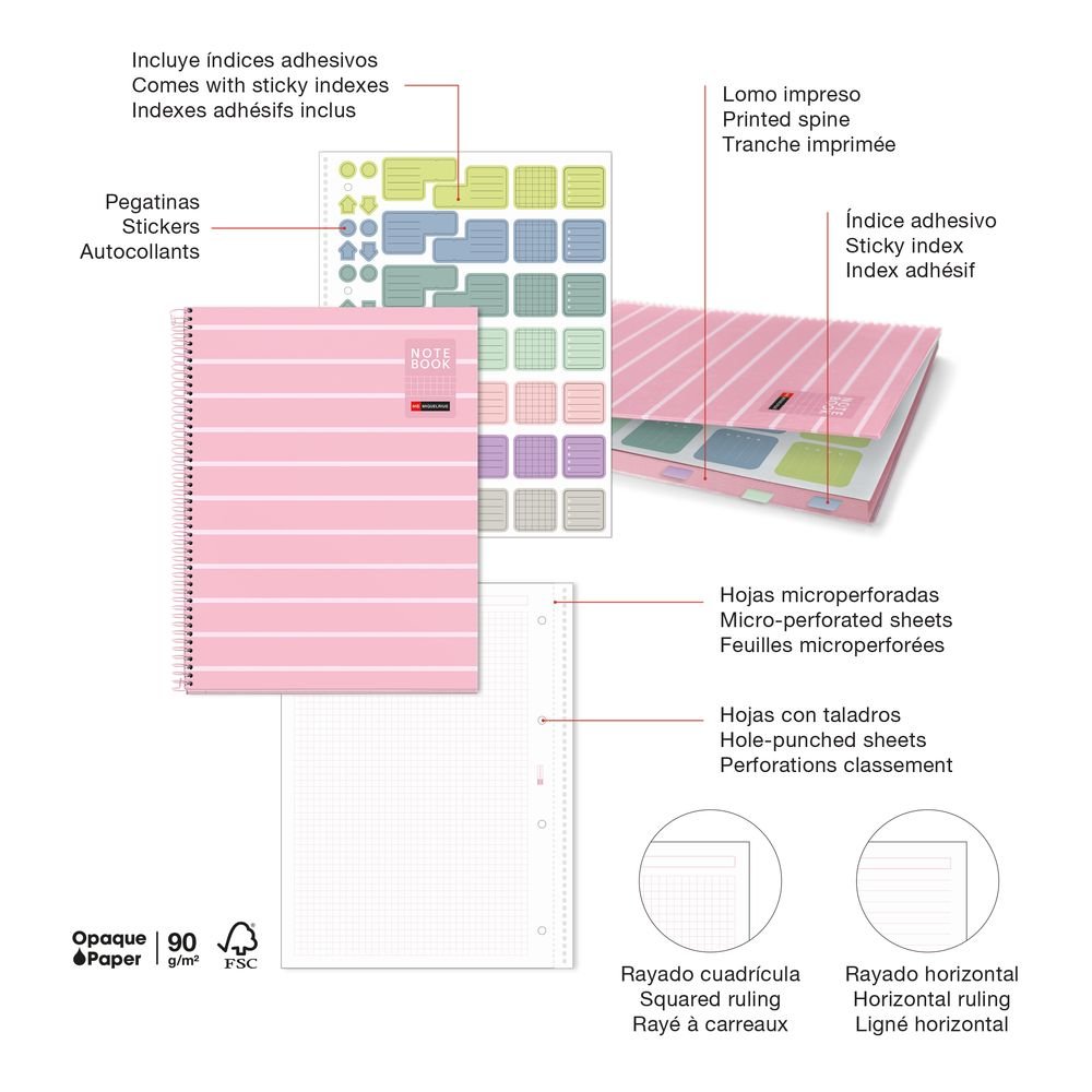 Miquelrius Bloc A4 80 H 90Gr Cuadricula Between The Lines Rosa-2