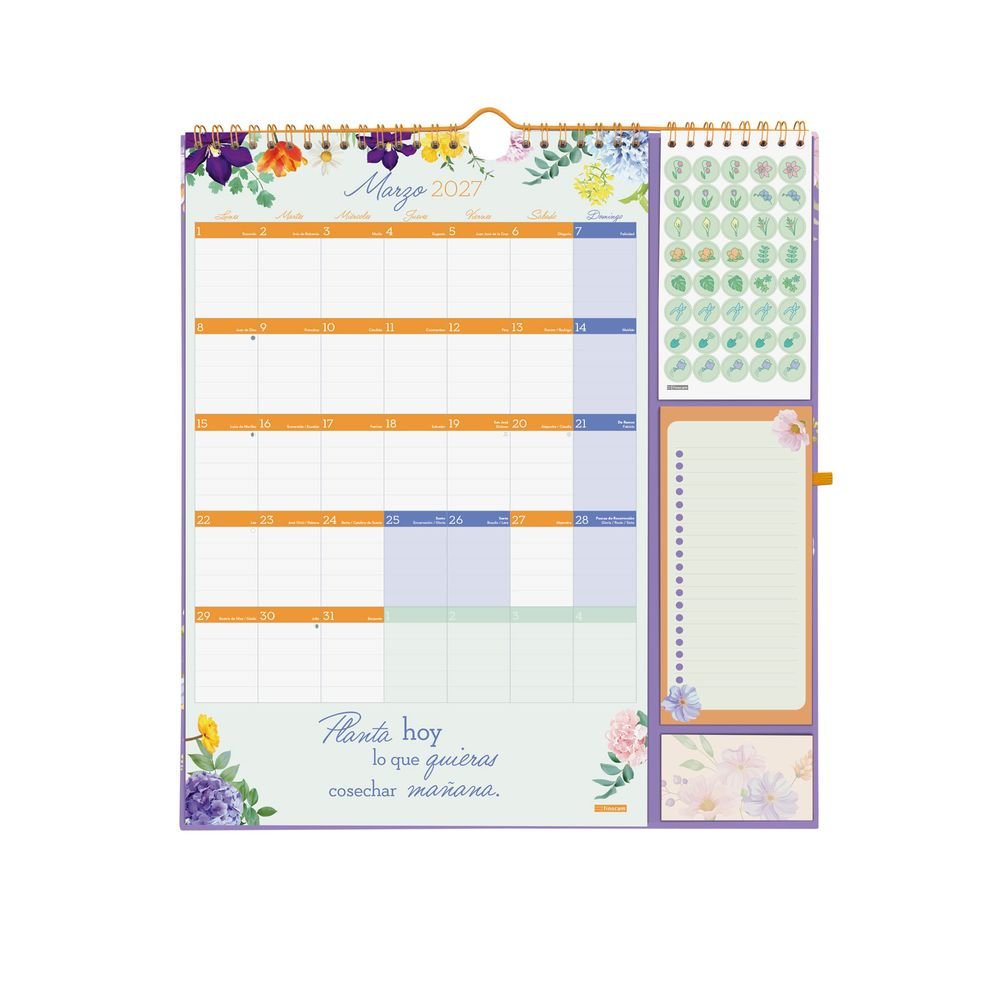 Finocam Calendario 16 Meses Plus 26-27 Frases Motivadoras Malva Flores-1