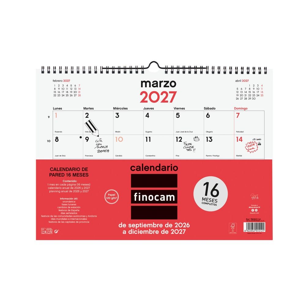 Finocam Calendario 16 Meses Pared L 26-27-4
