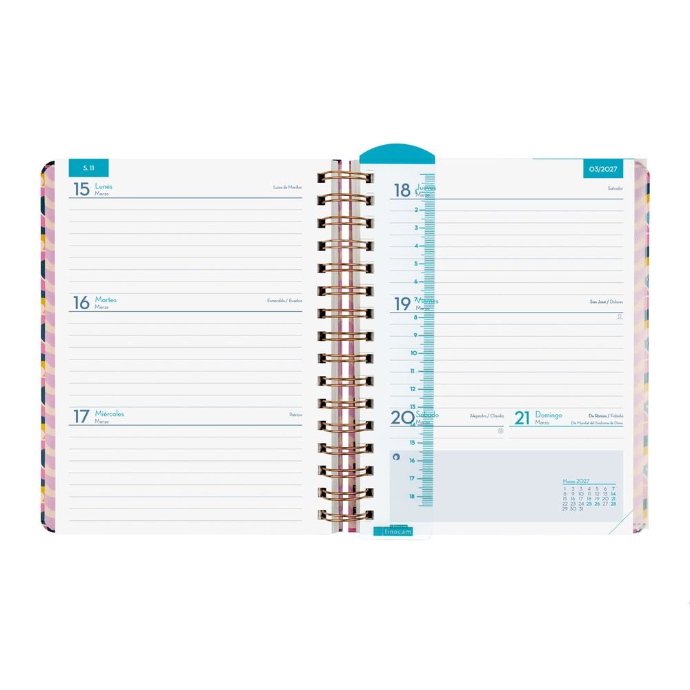 Finocam Agenda 26/27 A5 S/V Horizontal Flores Fondo Rosa-3